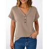 image:imageAUTOMET Womens Short Sleeve V Neck T Shirts Summer Loose Henley Casual TopsKhaki