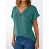 image:imageAUTOMET Womens Short Sleeve V Neck T Shirts Summer Loose Henley Casual TopsLake Green
