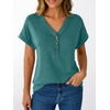 image:imageAUTOMET Womens Short Sleeve V Neck T Shirts Summer Loose Henley Casual TopsLake Green
