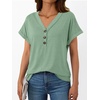image:imageAUTOMET Womens Short Sleeve V Neck T Shirts Summer Loose Henley Casual TopsLight Green