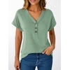 image:imageAUTOMET Womens Short Sleeve V Neck T Shirts Summer Loose Henley Casual TopsLight Green