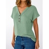 image:imageAUTOMET Womens Short Sleeve V Neck T Shirts Summer Loose Henley Casual TopsLight Green