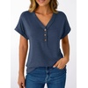 image:imageAUTOMET Womens Short Sleeve V Neck T Shirts Summer Loose Henley Casual TopsNavy