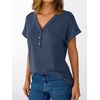image:imageAUTOMET Womens Short Sleeve V Neck T Shirts Summer Loose Henley Casual TopsNavy