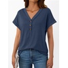 image:imageAUTOMET Womens Short Sleeve V Neck T Shirts Summer Loose Henley Casual TopsNavy