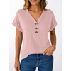 image:imageAUTOMET Womens Short Sleeve V Neck T Shirts Summer Loose Henley Casual TopsPink