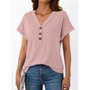 image:imageAUTOMET Womens Short Sleeve V Neck T Shirts Summer Loose Henley Casual TopsPink