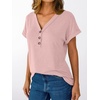 image:imageAUTOMET Womens Short Sleeve V Neck T Shirts Summer Loose Henley Casual TopsPink