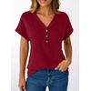 image:imageAUTOMET Womens Short Sleeve V Neck T Shirts Summer Loose Henley Casual TopsRed