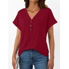 image:imageAUTOMET Womens Short Sleeve V Neck T Shirts Summer Loose Henley Casual TopsRed