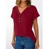 image:imageAUTOMET Womens Short Sleeve V Neck T Shirts Summer Loose Henley Casual TopsRed
