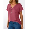 image:imageAUTOMET Womens Short Sleeve V Neck T Shirts Summer Loose Henley Casual TopsRose Red