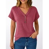image:imageAUTOMET Womens Short Sleeve V Neck T Shirts Summer Loose Henley Casual TopsRose Red