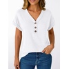 image:imageAUTOMET Womens Short Sleeve V Neck T Shirts Summer Loose Henley Casual TopsWhite