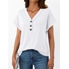 image:imageAUTOMET Womens Short Sleeve V Neck T Shirts Summer Loose Henley Casual TopsWhite