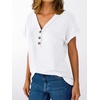 image:imageAUTOMET Womens Short Sleeve V Neck T Shirts Summer Loose Henley Casual TopsWhite