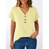 image:imageAUTOMET Womens Short Sleeve V Neck T Shirts Summer Loose Henley Casual TopsYellow