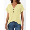 image:imageAUTOMET Womens Short Sleeve V Neck T Shirts Summer Loose Henley Casual TopsYellow