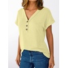 image:imageAUTOMET Womens Short Sleeve V Neck T Shirts Summer Loose Henley Casual TopsYellow
