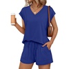 image:imageAUTOMET 2 Piece Summer Short Set Matching V Neck Cap Sleeve Lounge ClothingRoyal Blue