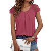 image:imageAUTOMET Women Lace Pleated Short Sleeve Shirts Summer Casual Dressy BlousesBerry
