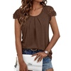 image:imageAUTOMET Women Lace Pleated Short Sleeve Shirts Summer Casual Dressy BlousesBrown