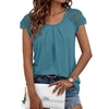 image:imageAUTOMET Women Lace Pleated Short Sleeve Shirts Summer Casual Dressy BlousesCyan
