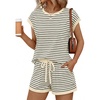 image:imageAUTOMET Womens 2 Piece Summer Matching Lounge Short Sets with PocketsApricot Black