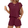image:imageAUTOMET Womens 2 Piece Summer Matching Lounge Short Sets with PocketsWine Red