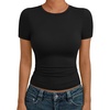 image:imageAUTOMET Womens Crewneck Short Sleeve TShirt Sexy Slim Fit Basic Going Out TopsBlack