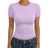 image:imageAUTOMET Womens Crewneck Short Sleeve TShirt Sexy Slim Fit Basic Going Out TopsPurple