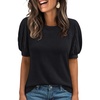 image:imageAUTOMET Womens Short Sleeve Tops Fall Sweater Dressy Casual Blouses 2026Black