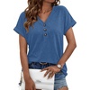 image:imageAUTOMET Womens Short Sleeve V Neck T Shirts Summer Loose Henley Casual TopsBlue