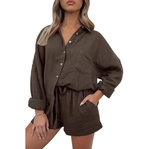 image:imageAUTOMET 2 Piece Sets For Women Lounge Wear Matching Two Piece Outfit01brown