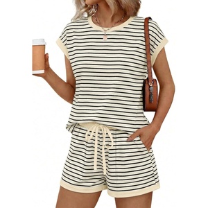 image:imageAUTOMET Womens 2 Piece Summer Matching Lounge Short Sets with PocketsApricot Black