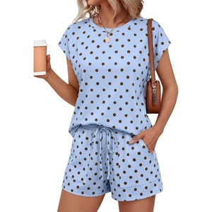 image:imageAUTOMET Womens 2 Piece Summer Matching Lounge Short Sets with PocketsBlue Polka Dots