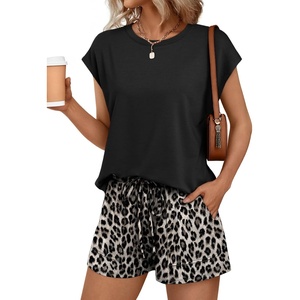 image:imageAUTOMET Womens 2 Piece Summer Matching Lounge Short Sets with PocketsLeopard Black