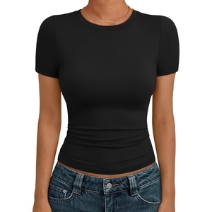image:imageAUTOMET Womens Crewneck Short Sleeve TShirt Sexy Slim Fit Basic Going Out TopsBlack
