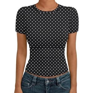image:imageAUTOMET Womens Crewneck Short Sleeve TShirt Sexy Slim Fit Basic Going Out TopsBlackpolka Dots