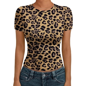 image:imageAUTOMET Womens Crewneck Short Sleeve TShirt Sexy Slim Fit Basic Going Out TopsLeopard