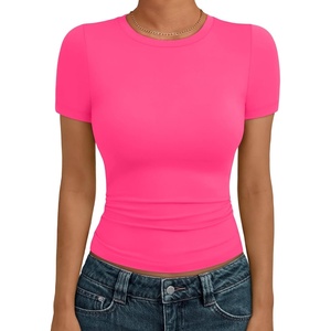 image:imageAUTOMET Womens Crewneck Short Sleeve TShirt Sexy Slim Fit Basic Going Out TopsNeonpink