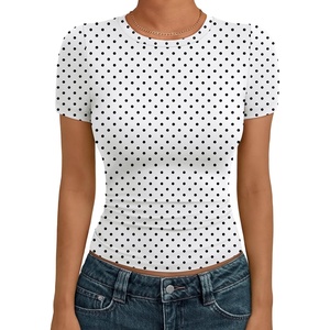 image:imageAUTOMET Womens Crewneck Short Sleeve TShirt Sexy Slim Fit Basic Going Out TopsWhite Dots