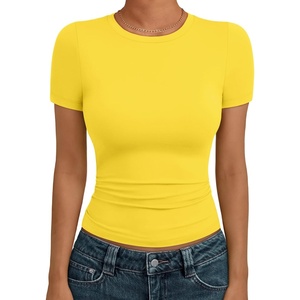 image:imageAUTOMET Womens Crewneck Short Sleeve TShirt Sexy Slim Fit Basic Going Out TopsYellow