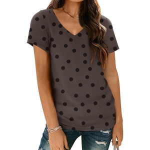 image:imageAUTOMET Womens Short Sleeve TShirts V Neck Summer Tops Basic Tees 2026Brown Dots
