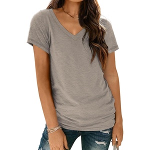 image:imageAUTOMET Womens Short Sleeve TShirts V Neck Summer Tops Basic Tees 2026Coffegrey
