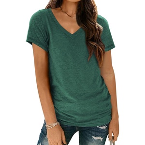 image:imageAUTOMET Womens Short Sleeve TShirts V Neck Summer Tops Basic Tees 2026Darkgreen