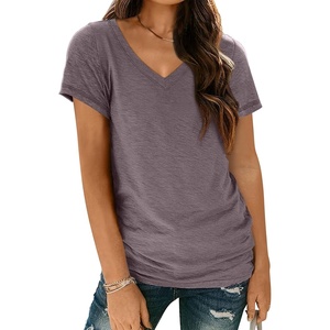 image:imageAUTOMET Womens Short Sleeve TShirts V Neck Summer Tops Basic Tees 2026Taupe