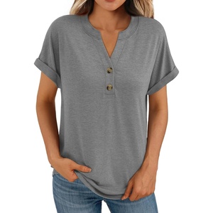 image:imageAUTOMET Womens Short Sleeve Tops Henley Dressy Casual Cute Summer Tops 2026Gray
