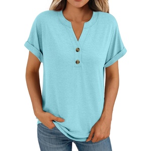 image:imageAUTOMET Womens Short Sleeve Tops Henley Dressy Casual Cute Summer Tops 2026Sky