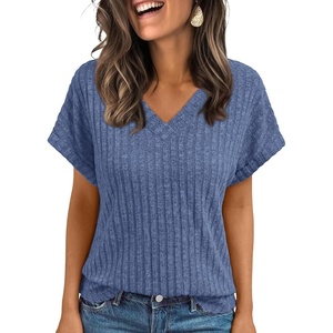 image:imageAUTOMET Womens Short Sleeve V Neck Cute Tops 2026 Fall Fashion SweatersBlue
